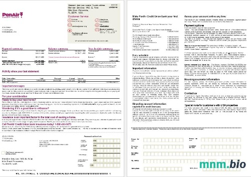 USA Floryda PenAir Credit Union wyciąg z kredytu hipotecznego w formatach Word i PDF, 2 strony